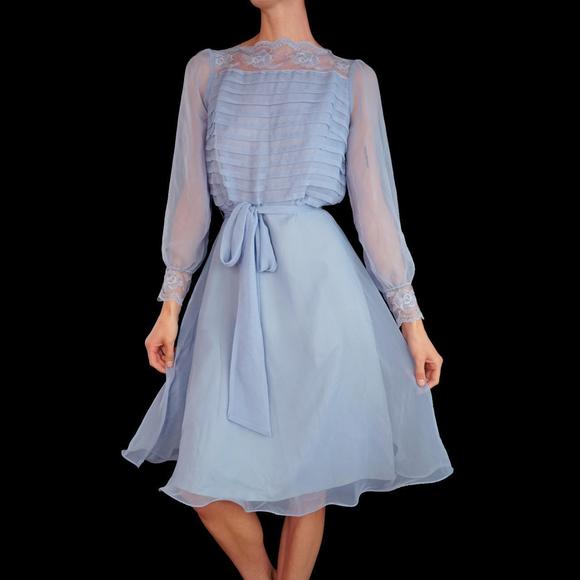Vintage 70s periwinkle blue chiffon midi dress - Picture 1 of 6